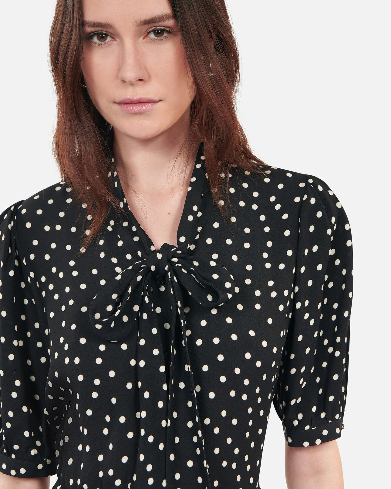 The Kooples WOMEN BLACK WHITE short black polka dot dress