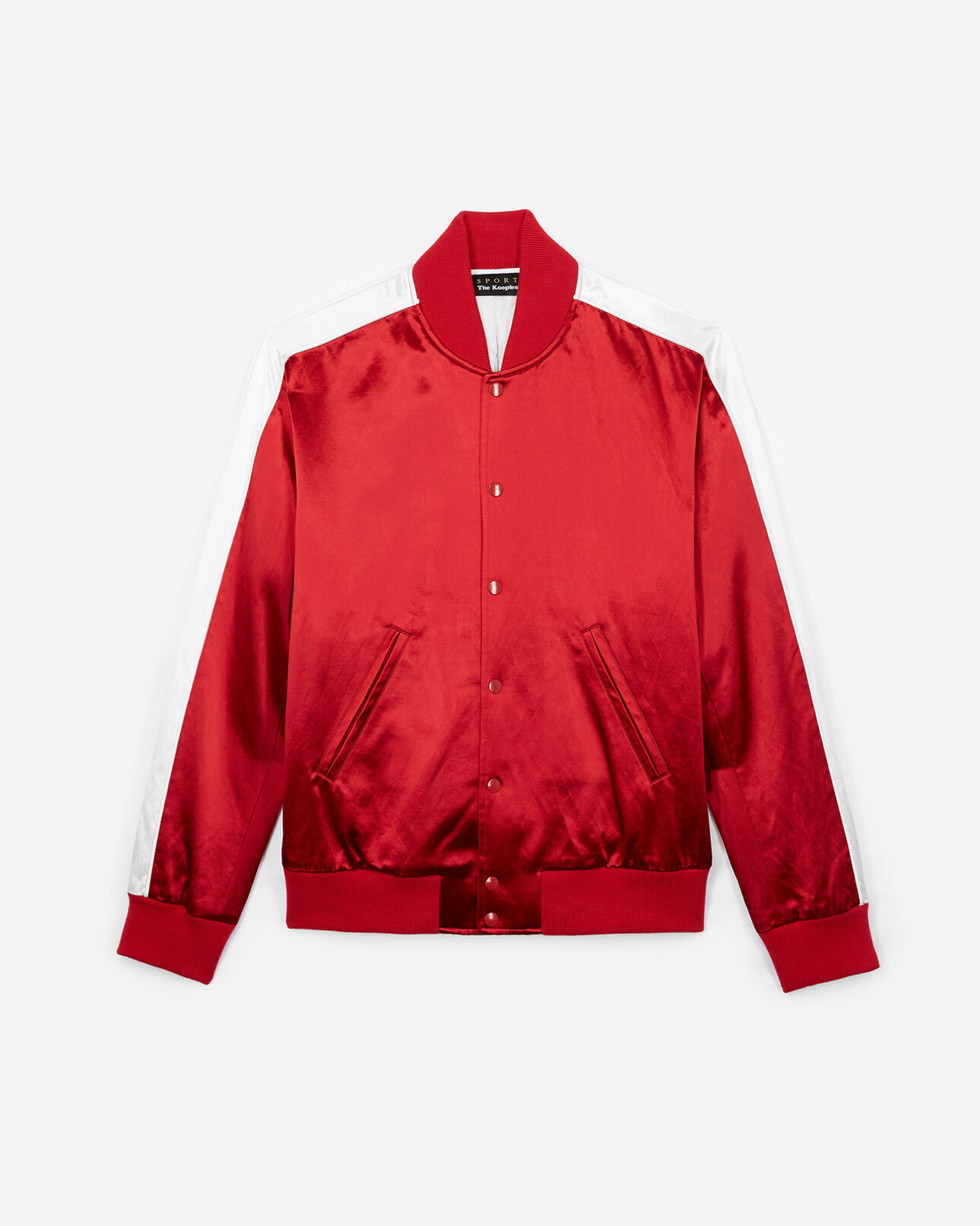 The Kooples HOMME RED / ECRU blouson satin rouge bandes contrastées