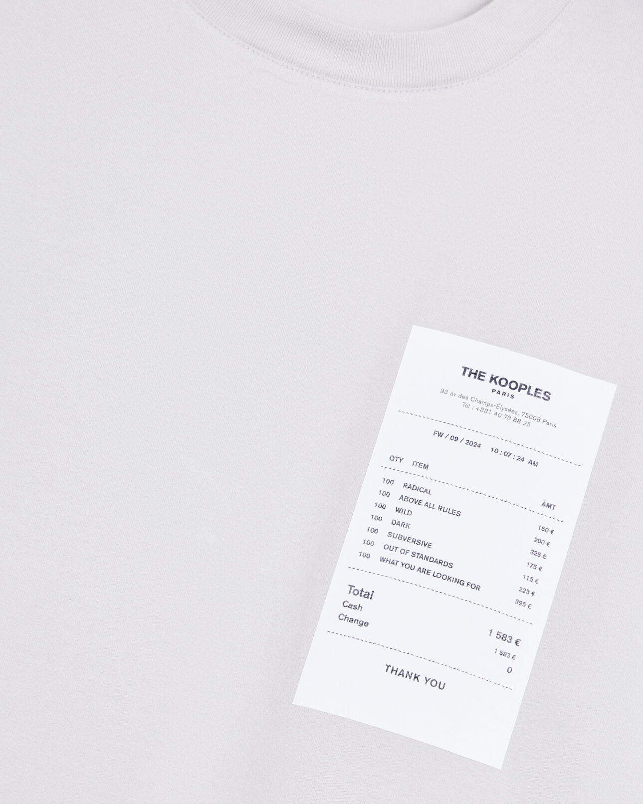 The Kooples MEN STONE GREY grey receipt serigraphy t-shirt