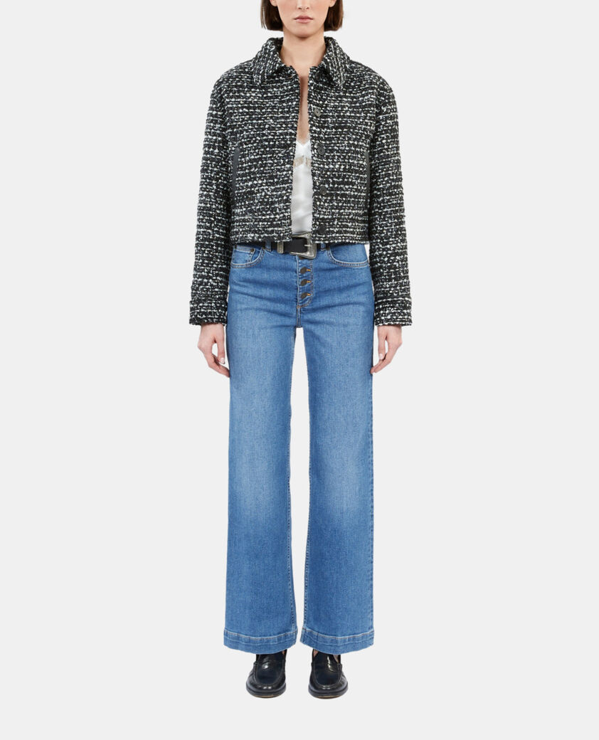 The Kooples FEMME BLACK WHITE blouson en tweed noir et blanc