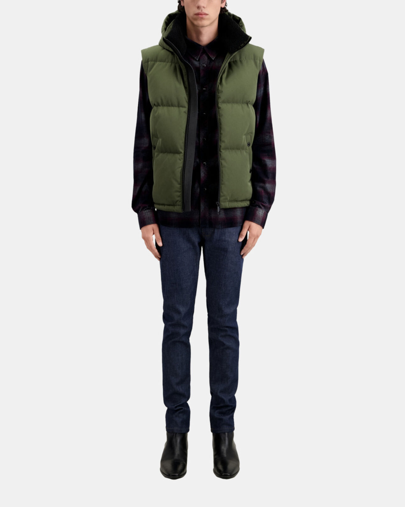 The Kooples HOMME KAKI doudoune kaki à capuche sans manches