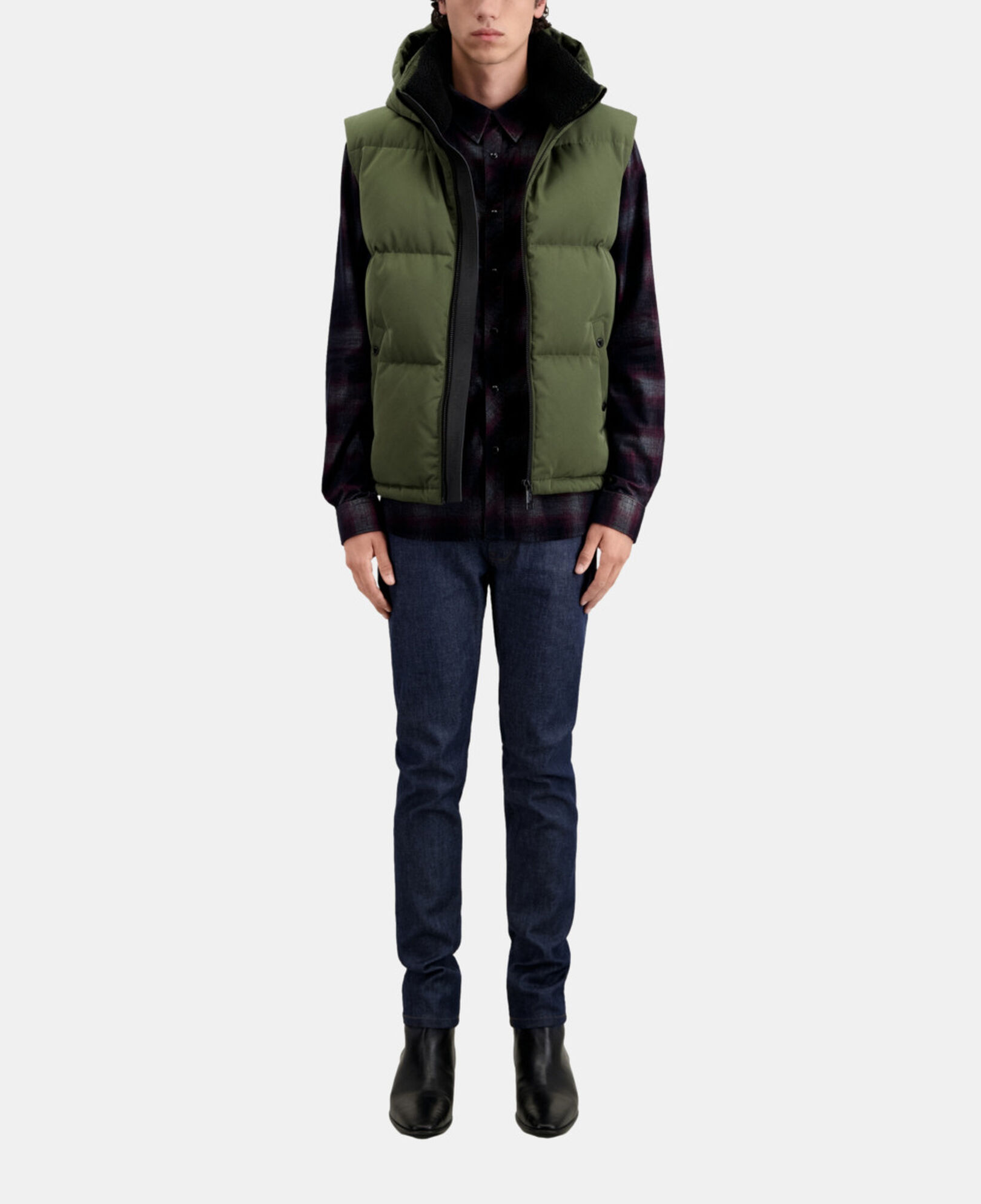 The Kooples HOMME KAKI doudoune kaki à capuche sans manches