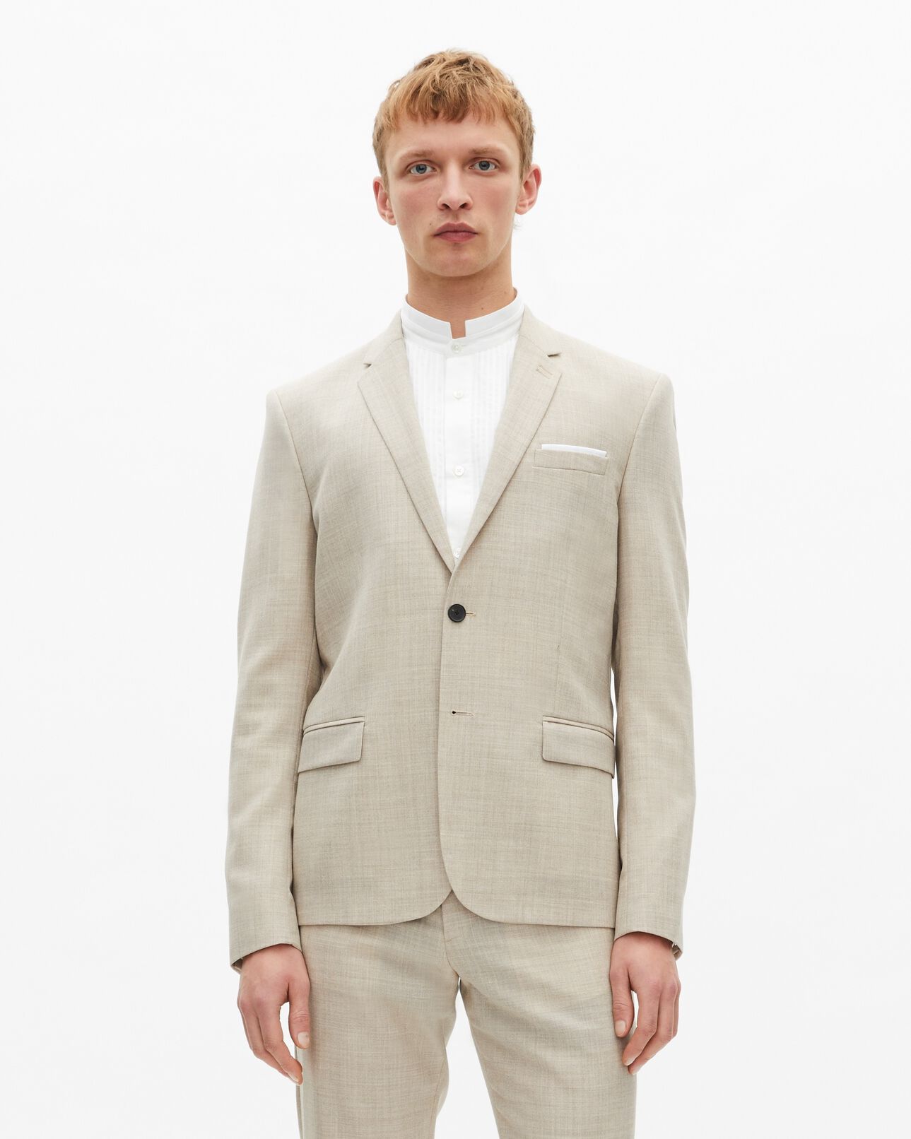 The Kooples HERREN BEIGE beigefarbene, schmal geschnittene anzugjacke aus wolle