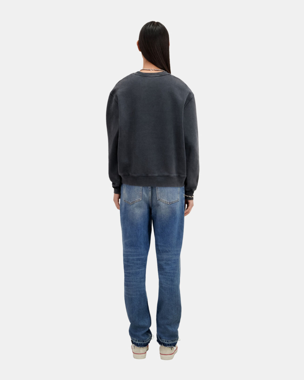 The Kooples WOMEN BLACK WASHED black sweatshirt with eagle serigraphy 