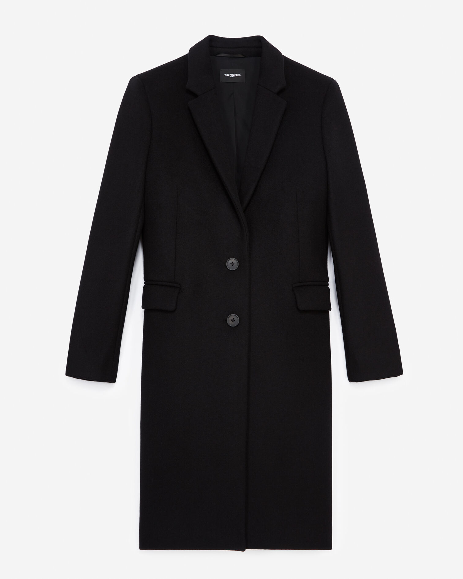 Manteau laine noir ajusté détail cuir, BLACK, hi-res image number null