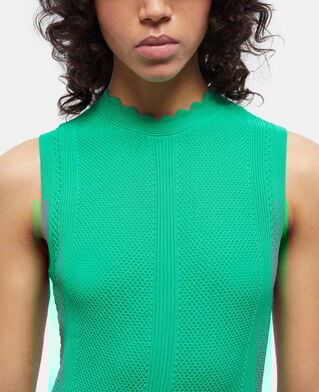 The Kooples FEMME GREEN robe longue verte en maille ajourée