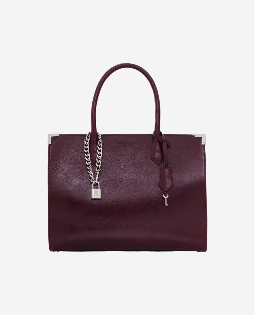 The Kooples WOMEN BORDEAUX ming l tote bag in burgundy cracked leather