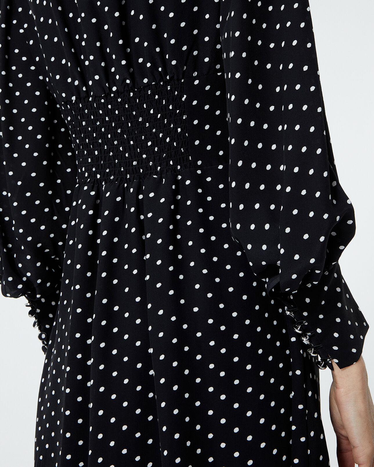 The Kooples FEMME BLACK-ECRU robe courte noire boutonnée à pois