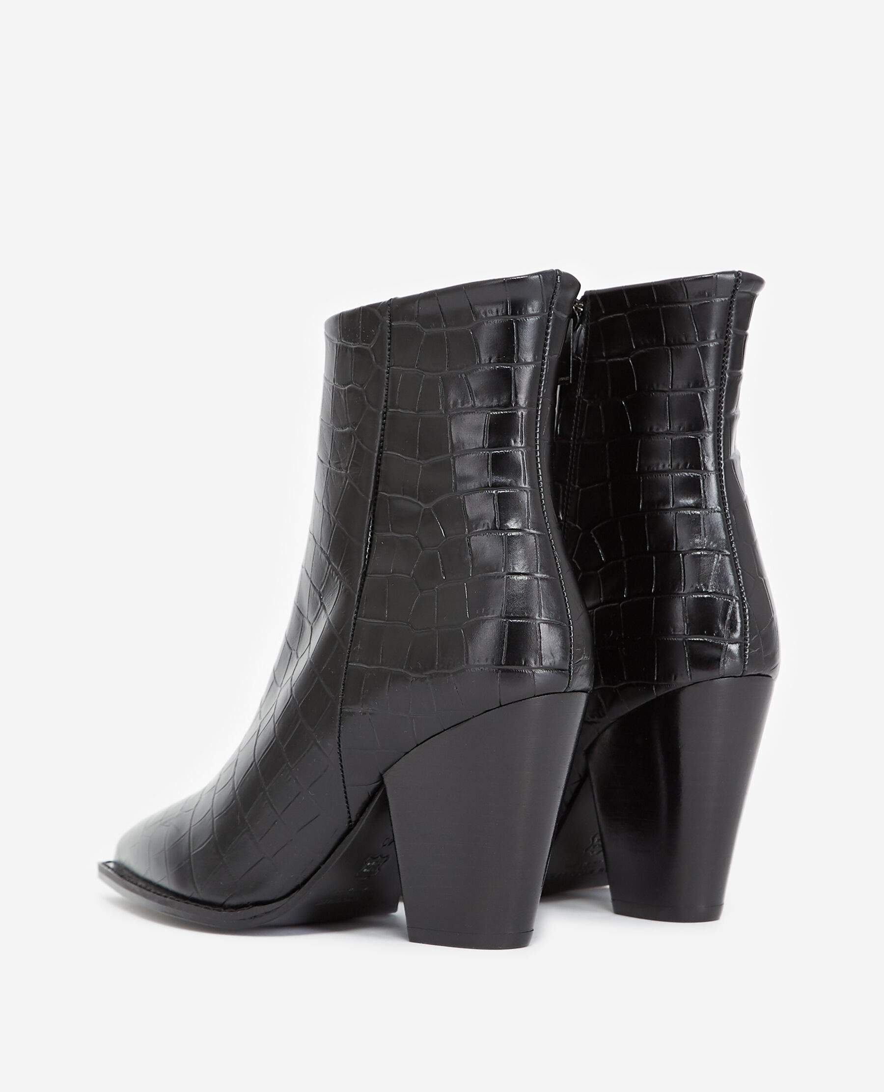 Black croc sales heeled ankle boots