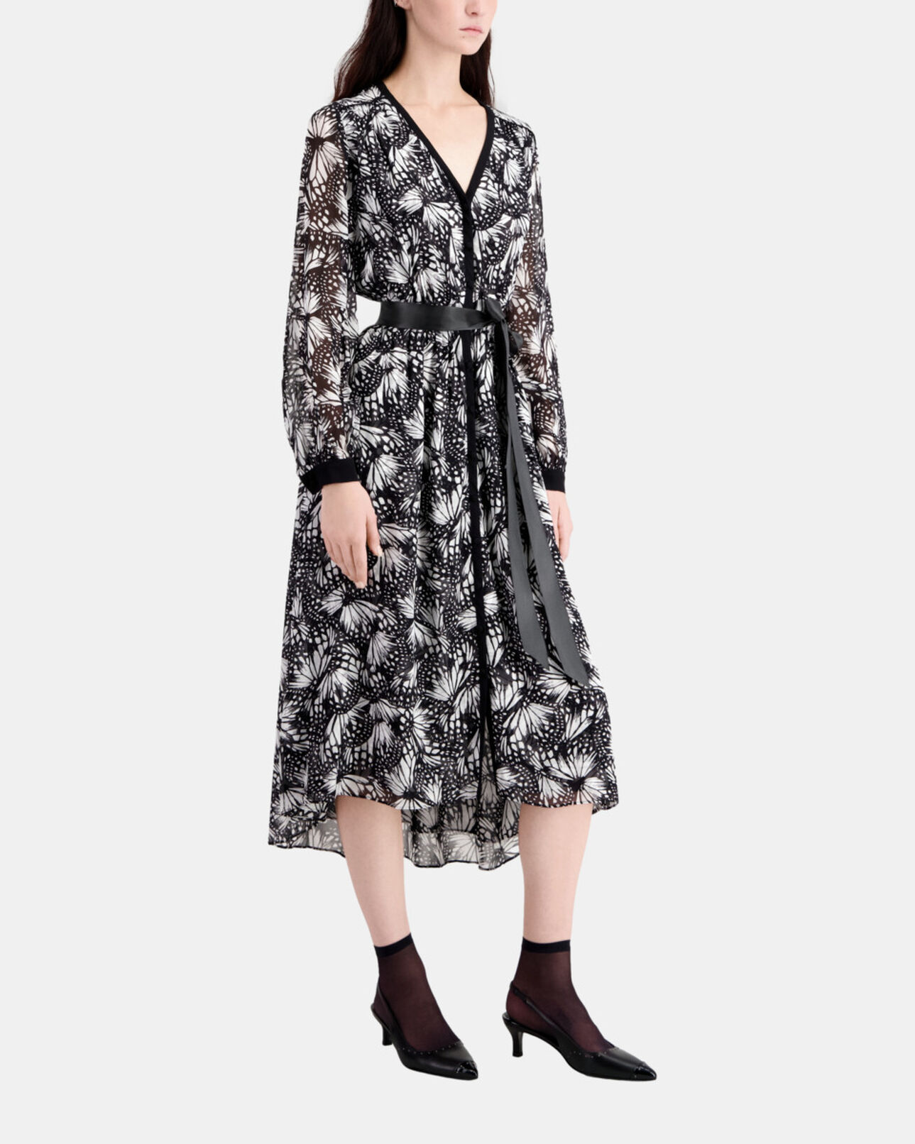 The Kooples WOMEN BLACK WHITE long printed dress with buttoning
