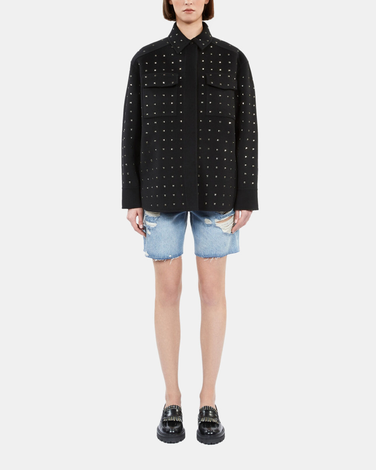 The Kooples MUJER BLACK chaqueta tipo sobrecamisa negra mezcla lana