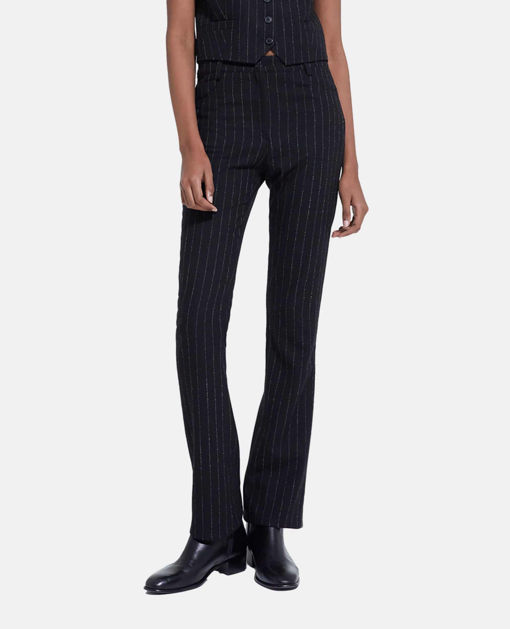 Pantalón traje lana rayas, BLACK WHITE, hi-res image number null