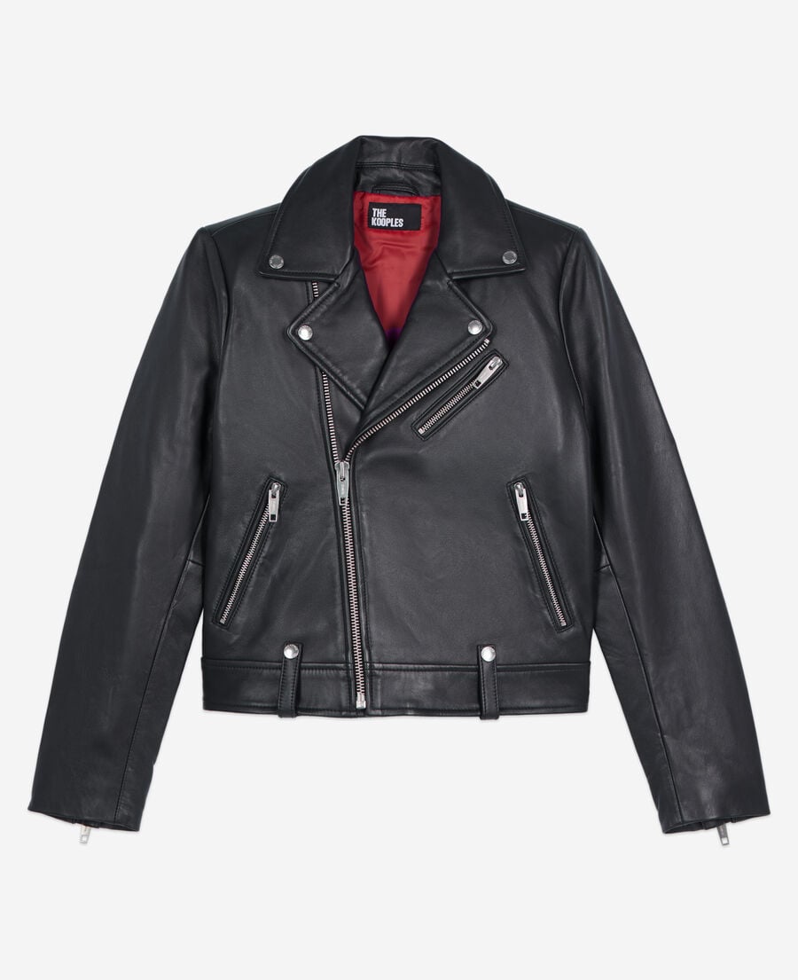 The Kooples DAMEN BLACK schwarzer blouson im bikerstil aus leder
