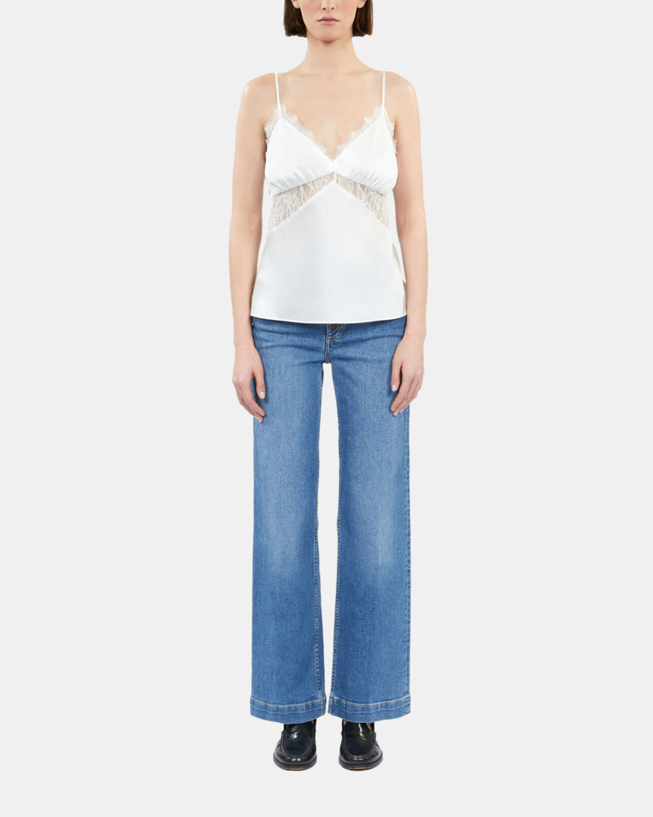 The Kooples WOMEN ECRU ecru silk camisole with lace