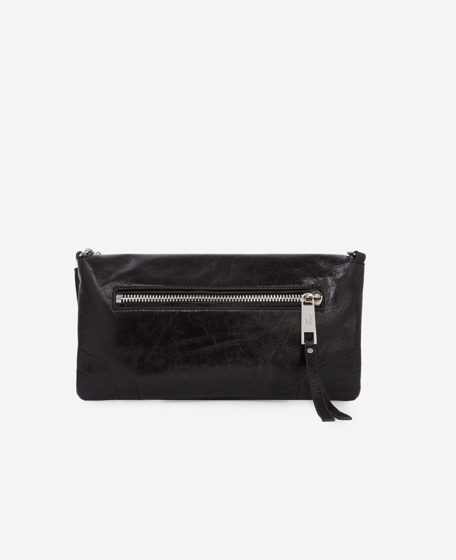 petite pochette jill en cuir noir avec chaîne