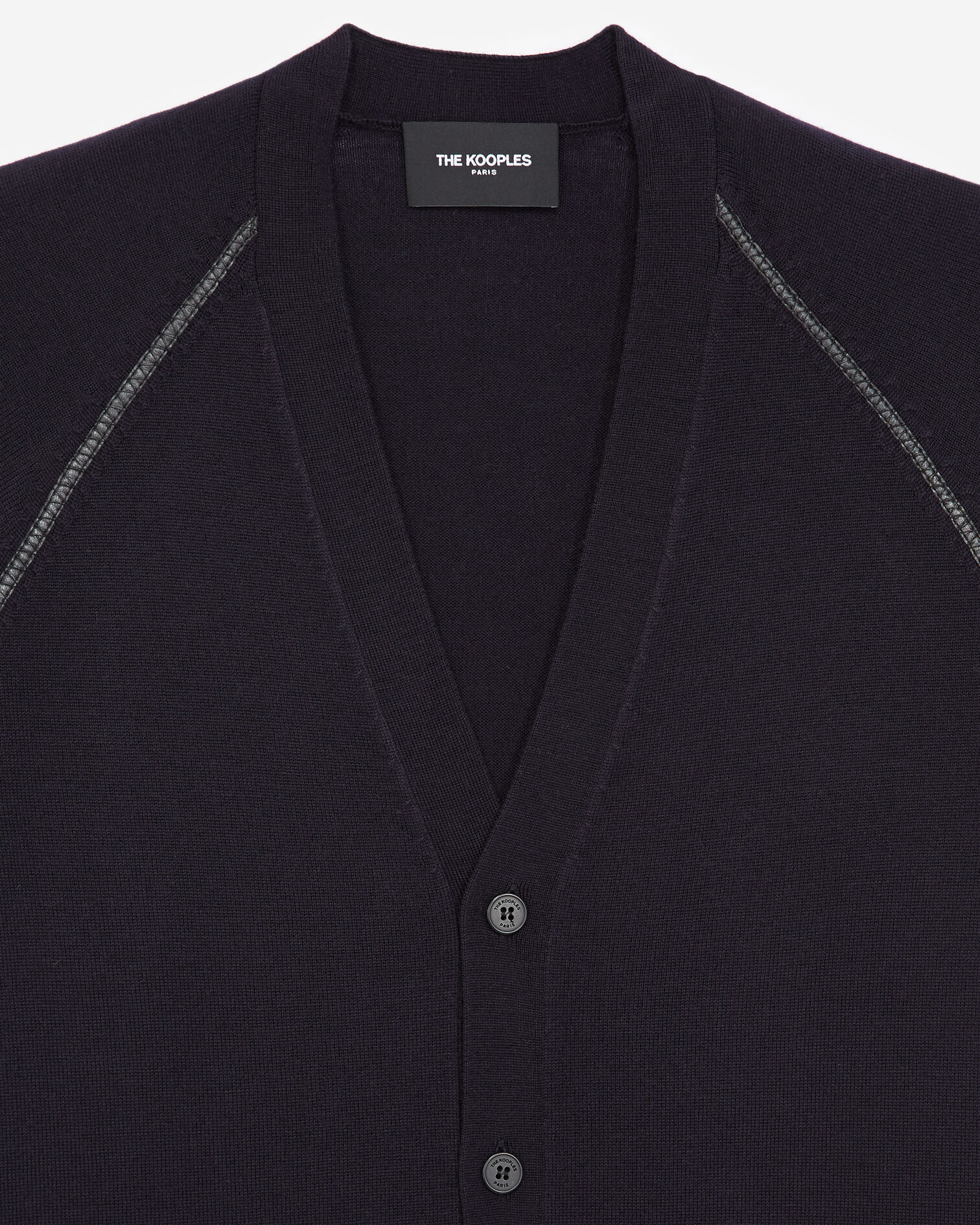 Blue cardigan in merino wool w/leather detail, DARK NAVY, hi-res image number null