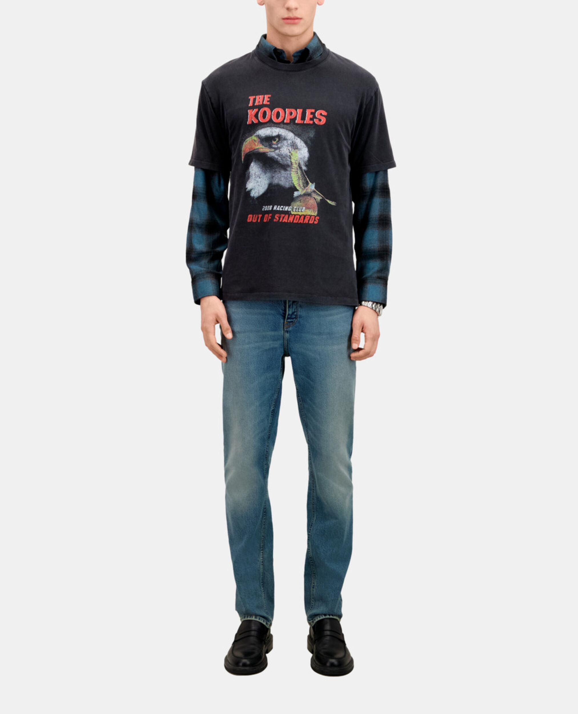 Schwarzes T-Shirt Herren mit „Eagle“-Siebdruck, BLACK WASHED, hi-res image number null