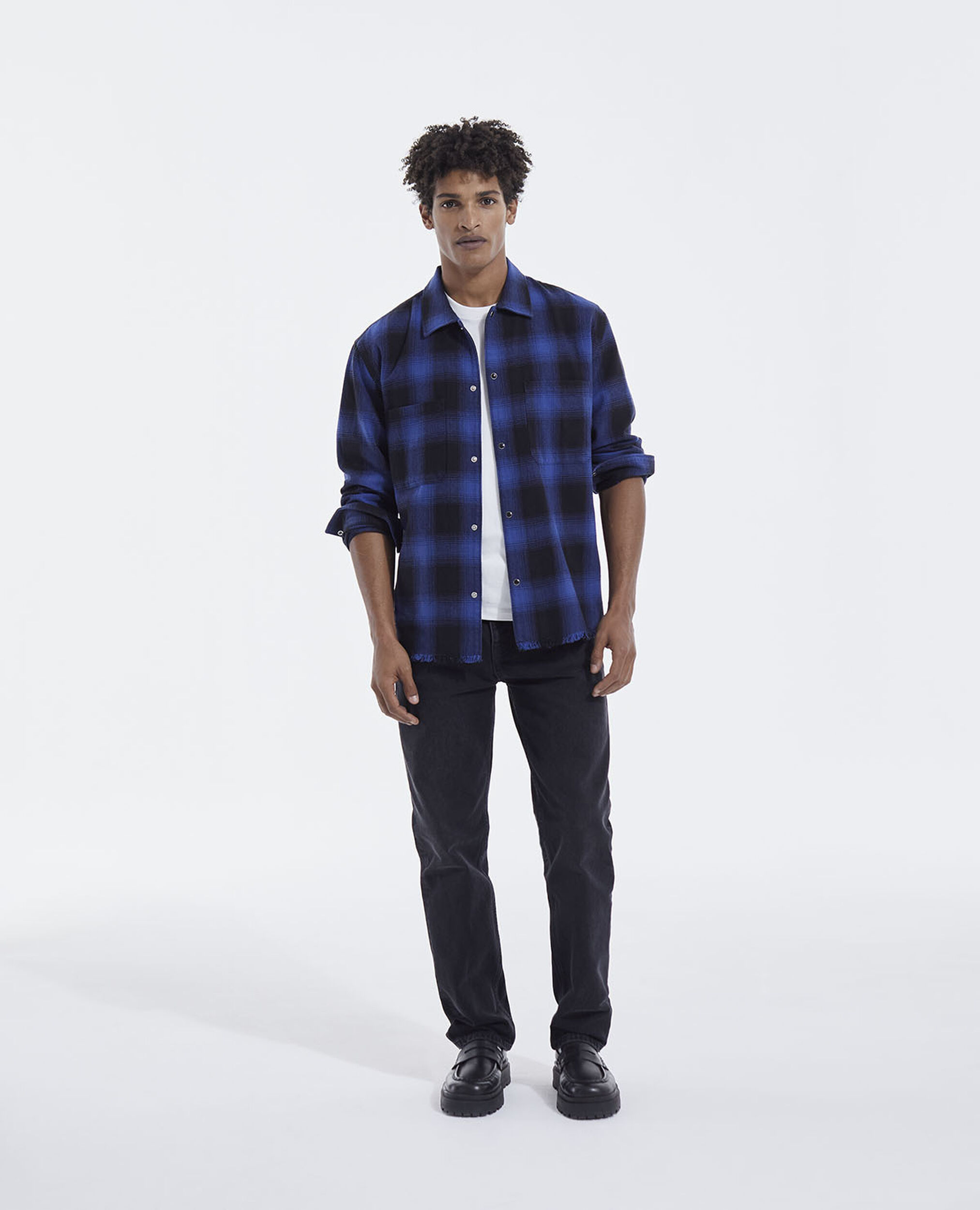 Shirt with two-tone check motif, BLUE BLACK, hi-res image number null