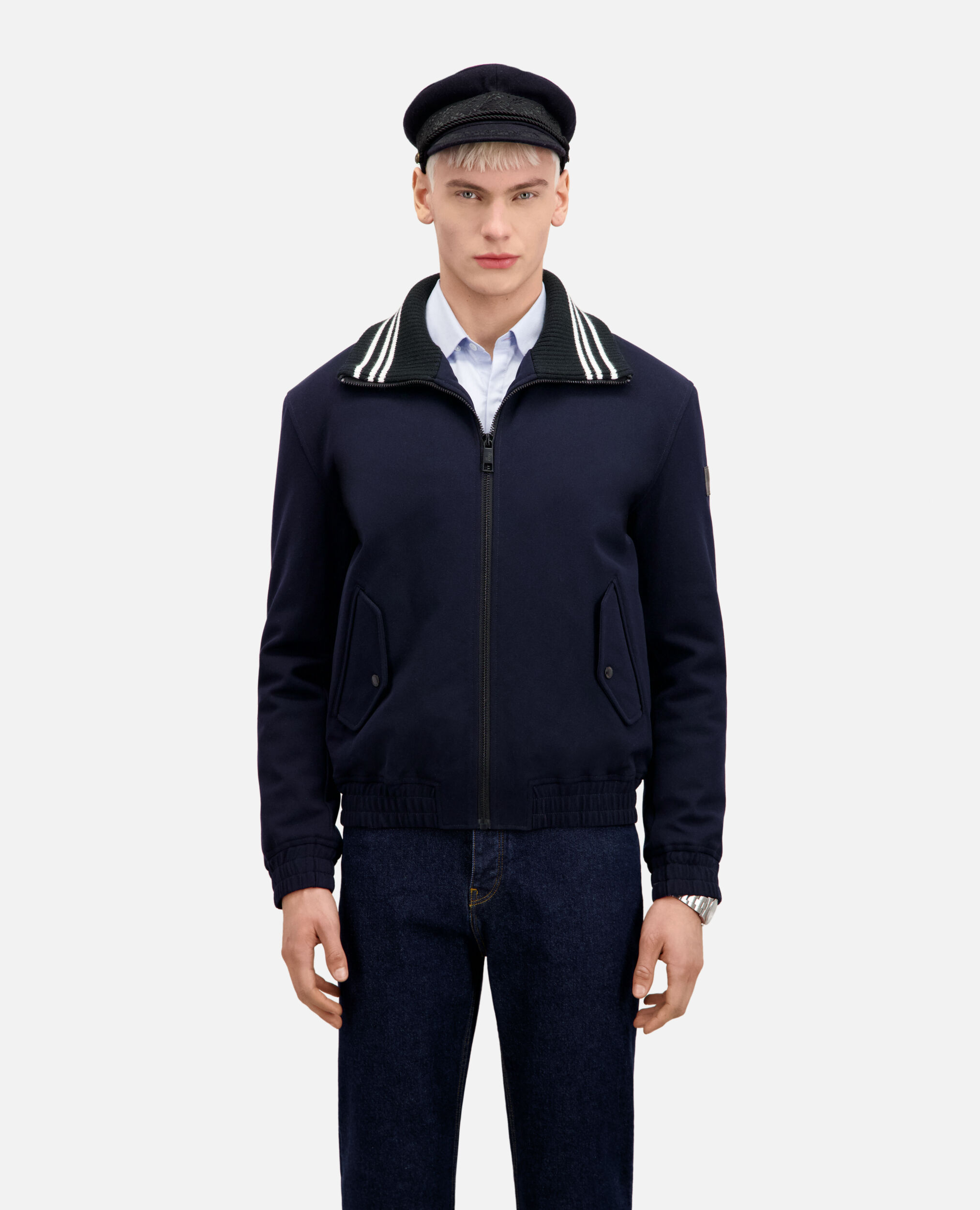Black jacket with stand-up collar, ROYAL BLUE - DARK NAVY, hi-res image number null