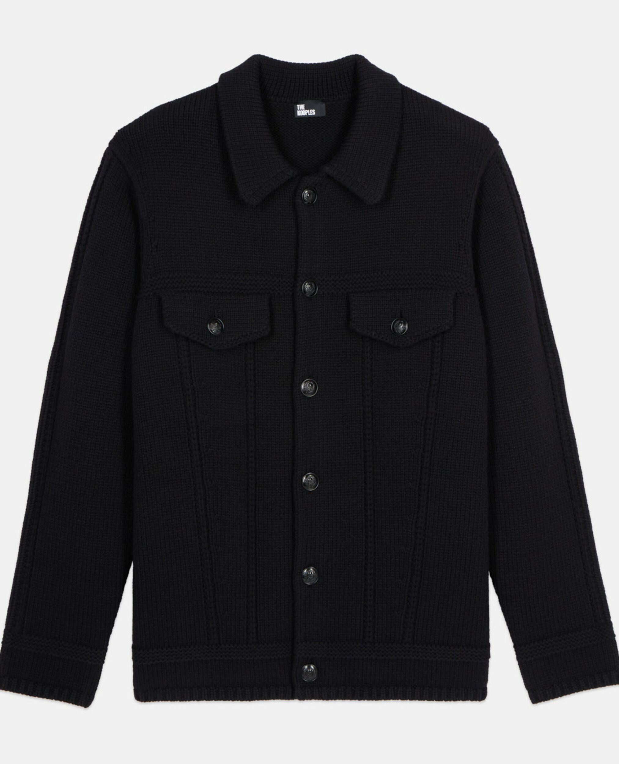 Black wool cardigan , BLACK, hi-res image number null