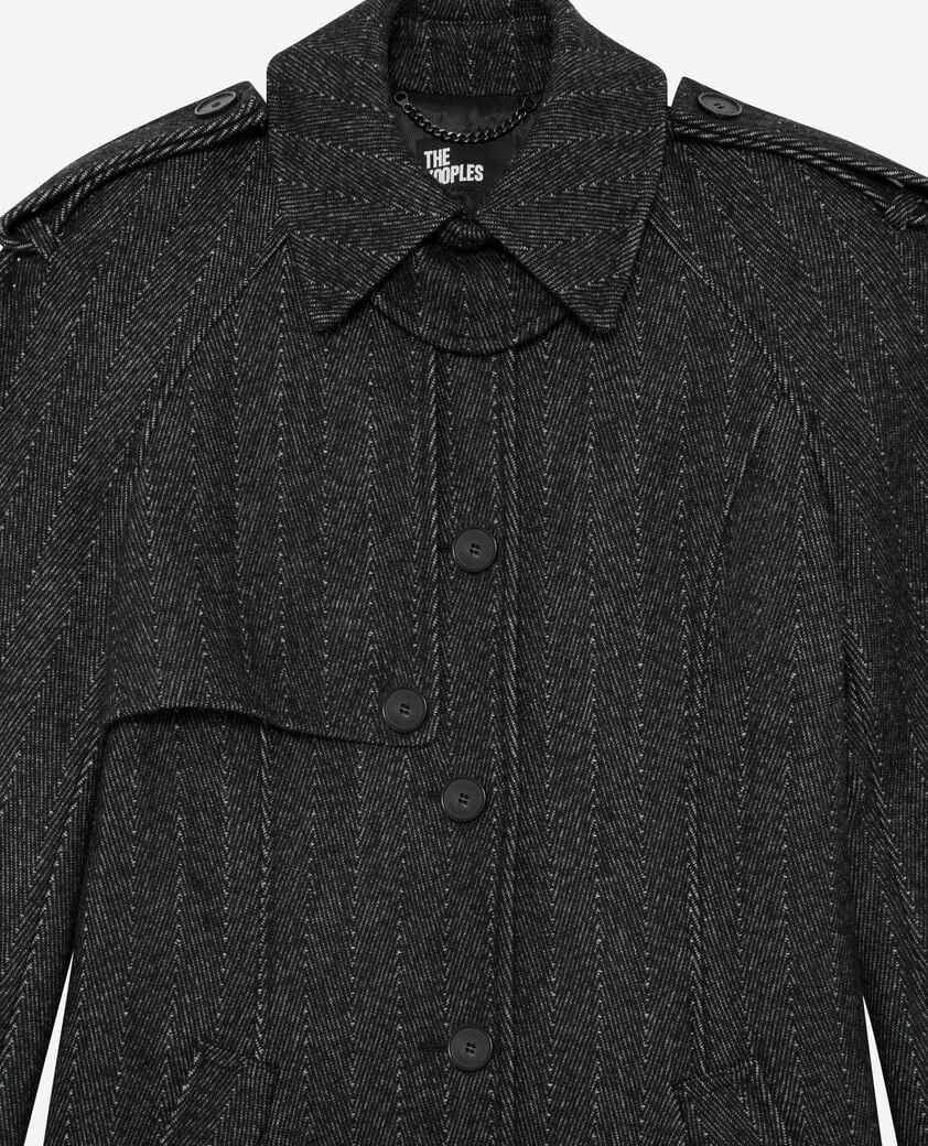 The Kooples WOMEN GREY FLANNEL long dark gray wool coat