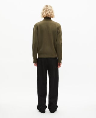 The Kooples HERREN KAKI khakifarbener doppelseitiger wollpullover mit rundhalsausschnitt