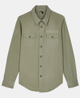 The Kooples HERREN OLIVE khakifarbenes hemd aus denim