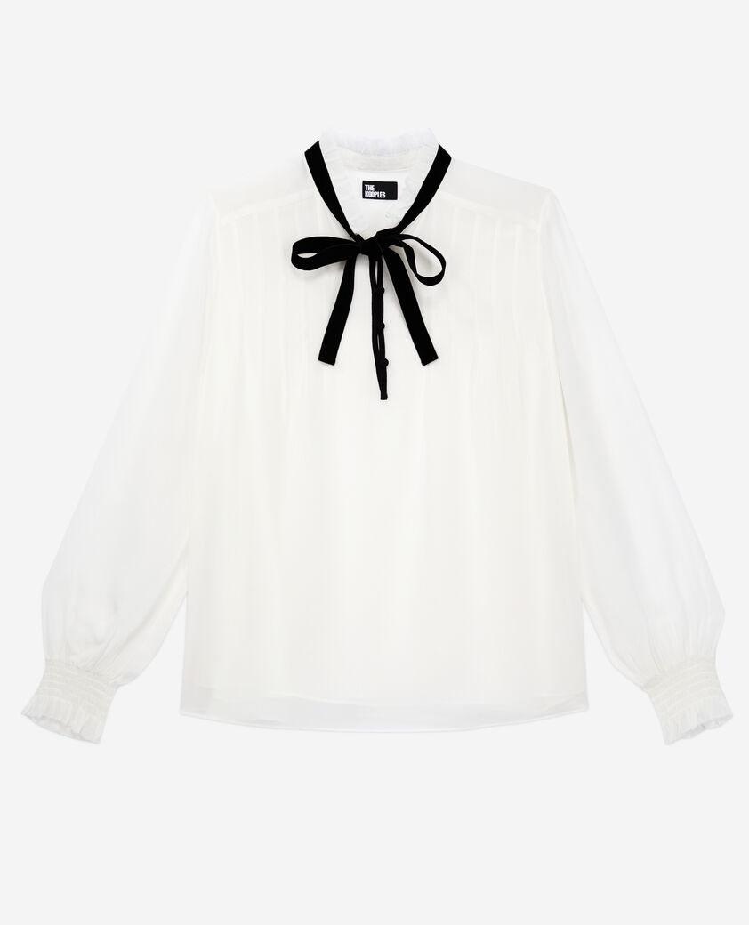 The Kooples WOMEN OFF WHITE ecru top with velvet detail