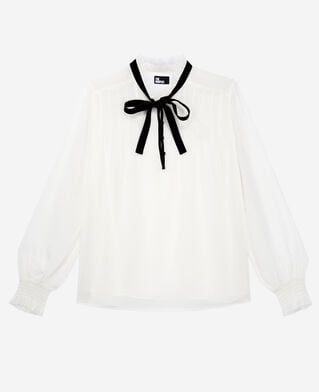 The Kooples WOMEN OFF WHITE ecru top with velvet detail