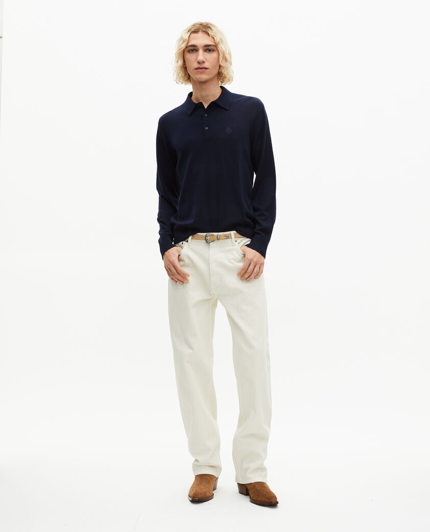 The Kooples HOMME NAVY pull col polo en laine mérinos marine
