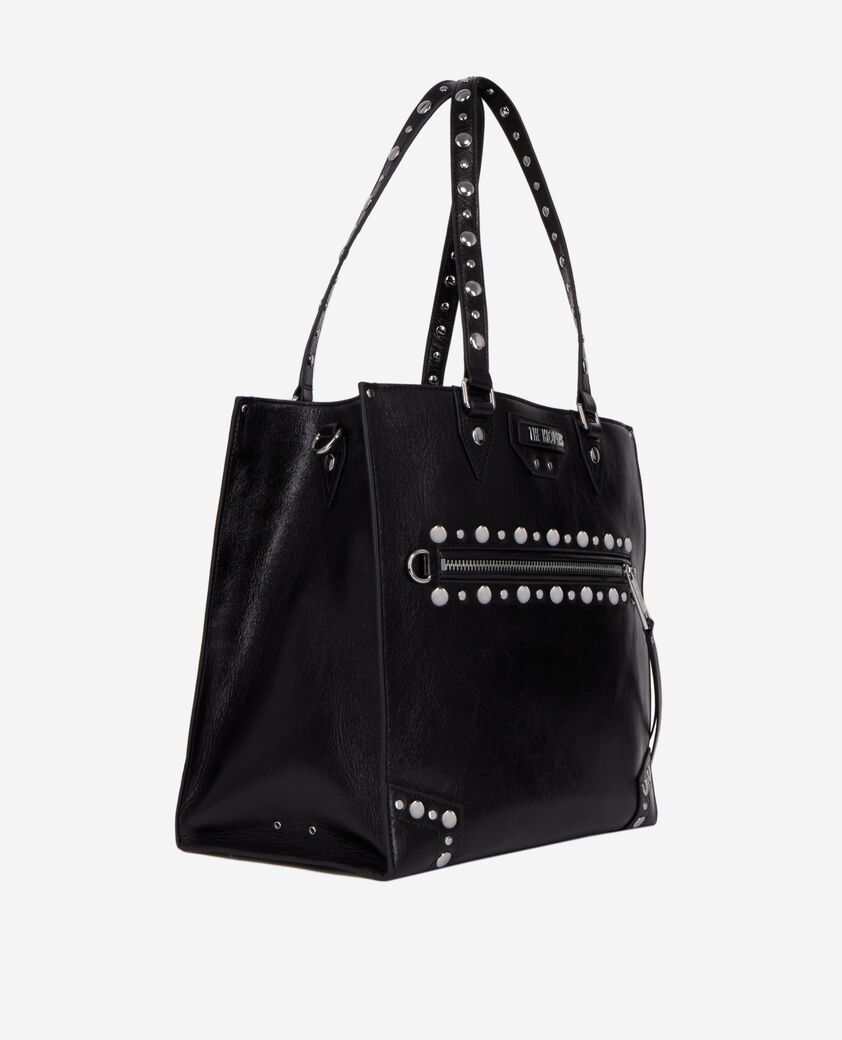 The Kooples WOMEN BLACK jill black leather shopping bag with studs