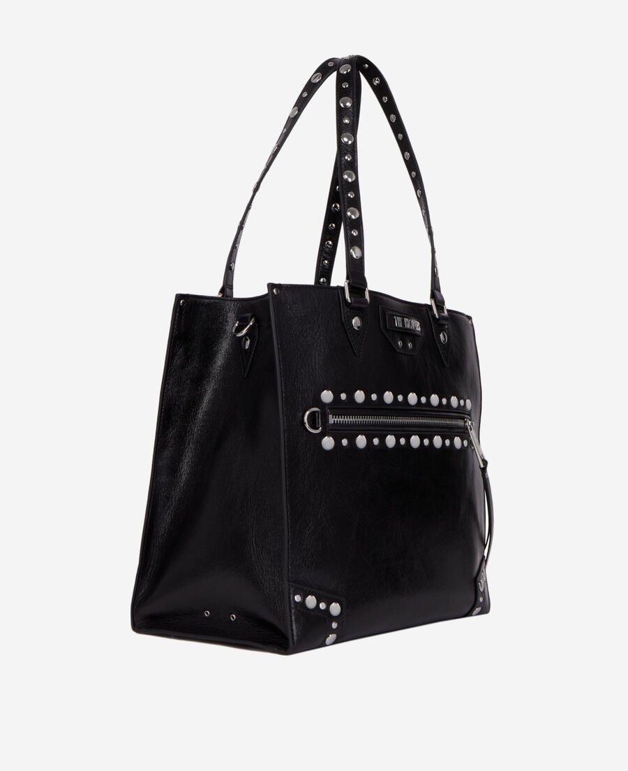 The Kooples DAMEN BLACK schwarze jill shoppingtasche aus leder mit nieten
