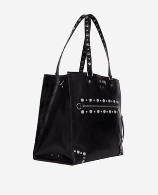 The Kooples DAMEN BLACK schwarze jill shoppingtasche aus leder mit nieten