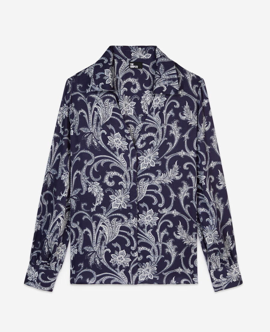 The Kooples FEMME NAVY chemise fleurie bleue