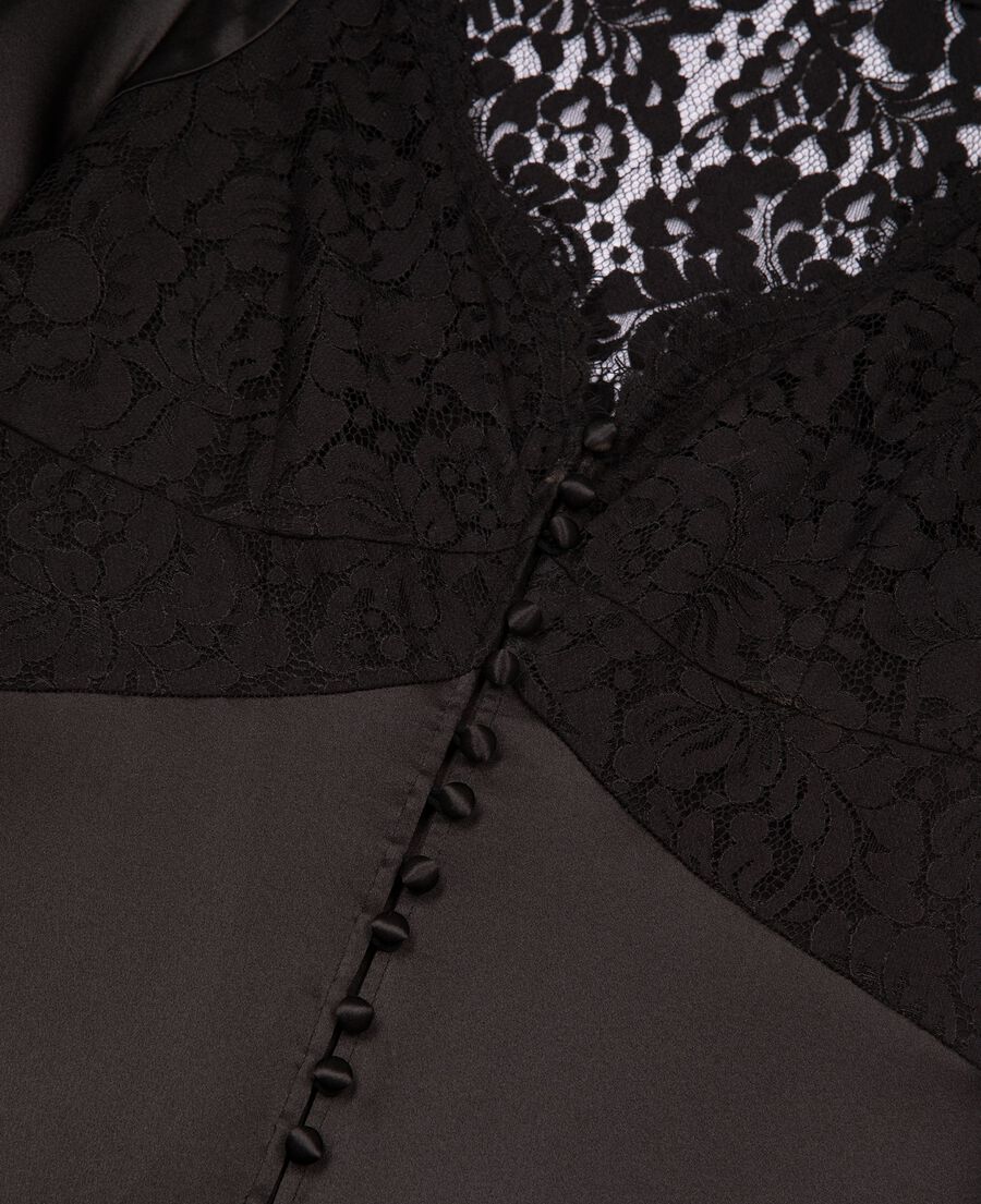 The Kooples WOMEN BLACK silk maxi dress with black lace