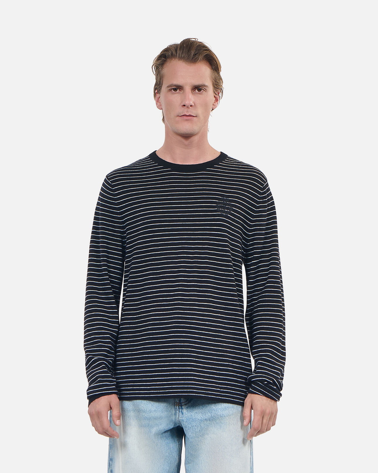 The Kooples HOMME BLACK / WHITE pull en laine à rayures