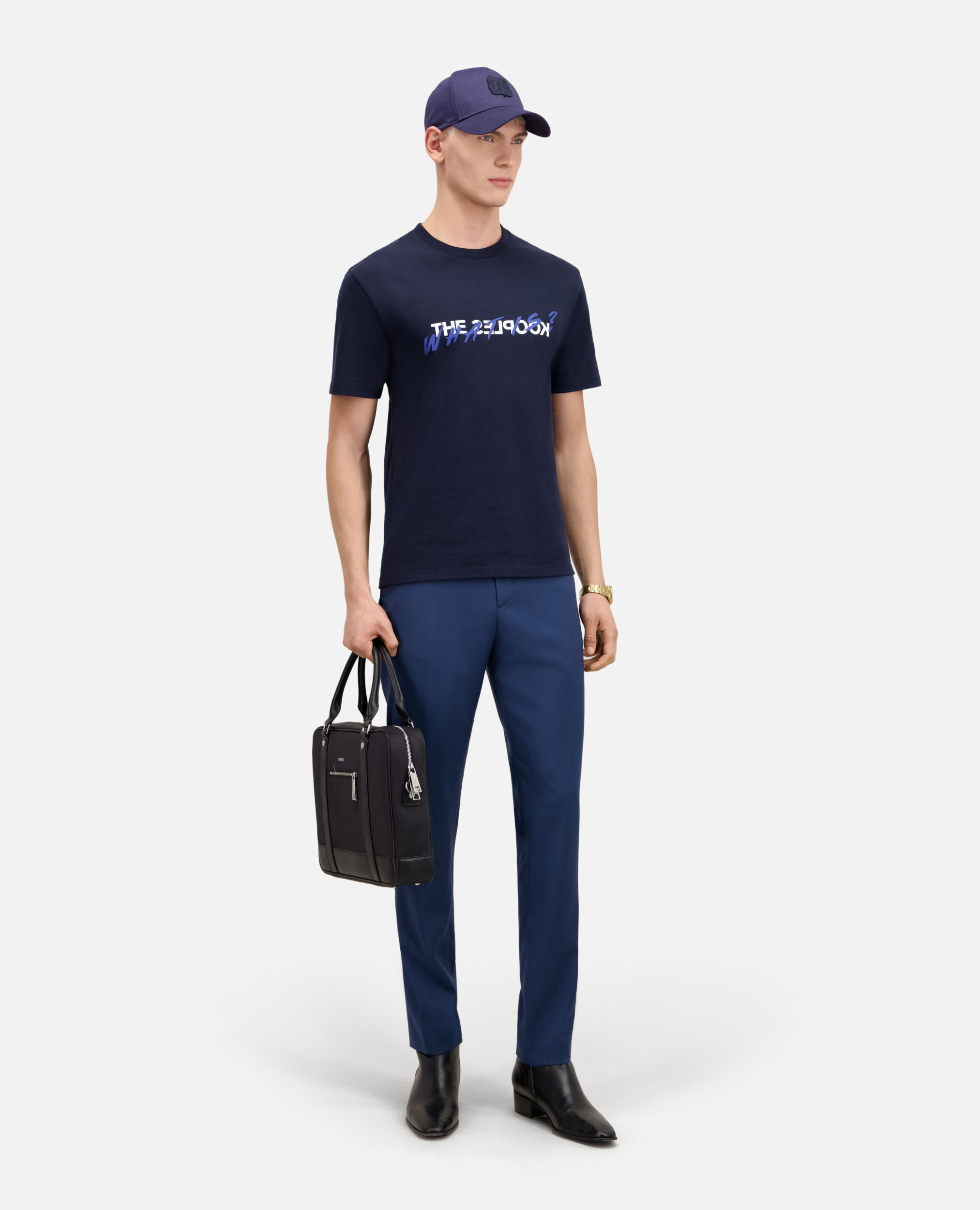 Blaues T-Shirt Herren mit „What is“-Schriftzug, NAVY, hi-res image number null