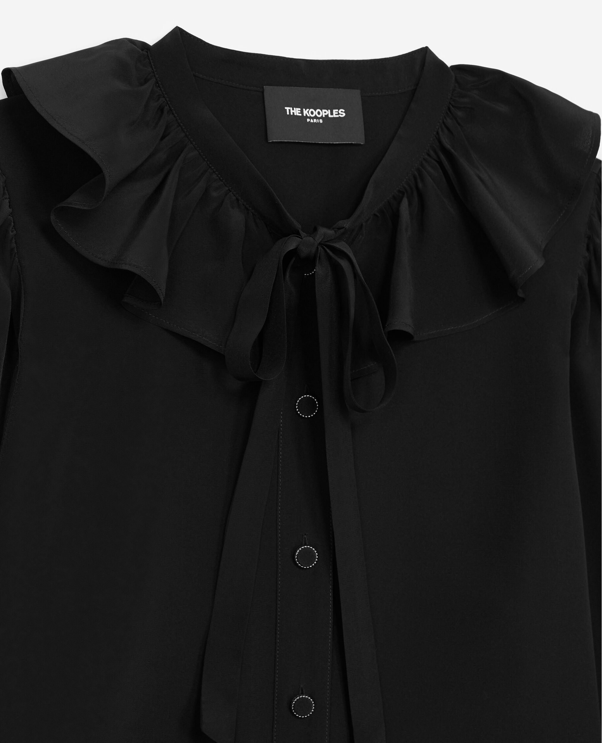 Schwarzes Seidenhemd mit Bubikragen, BLACK, hi-res image number null