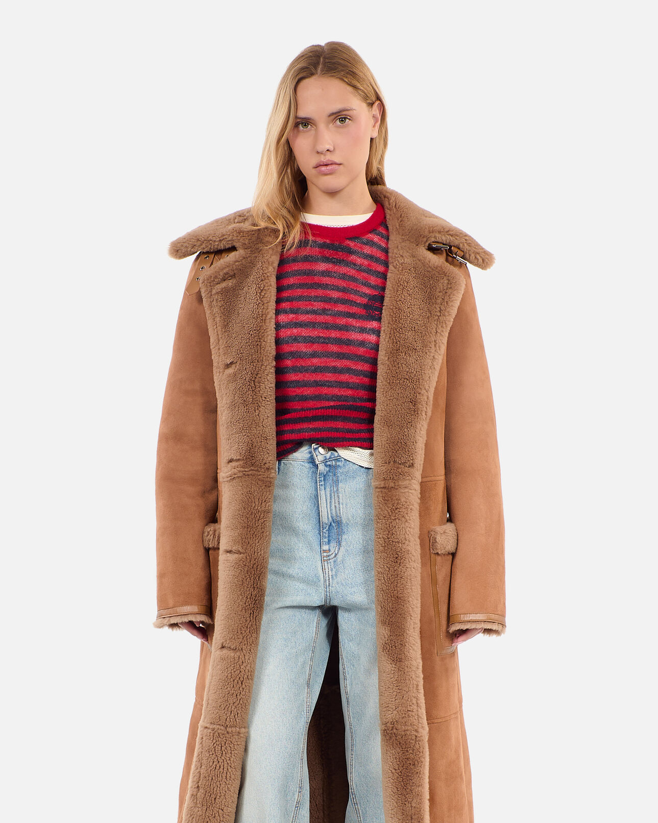 The Kooples F BROWN long brown shearling coat