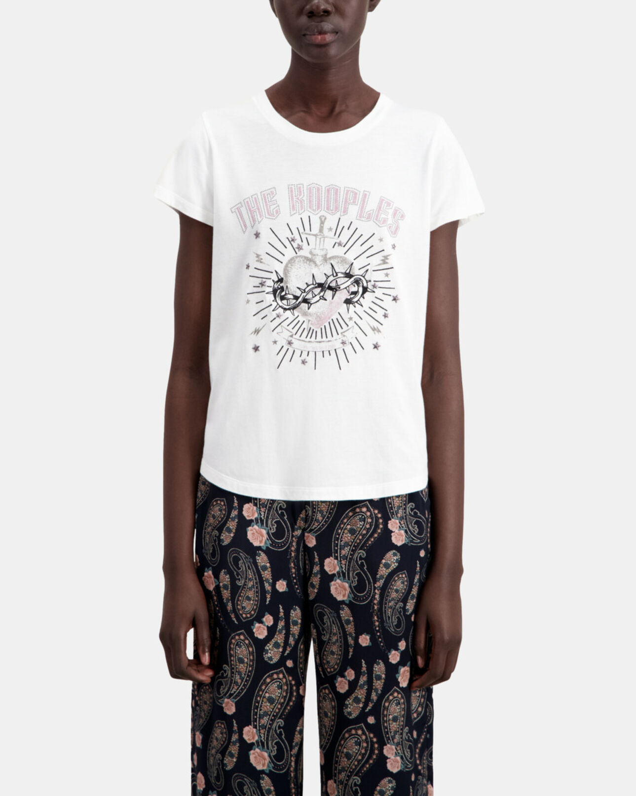 The Kooples WOMEN WHITE women's white t-shirt with dagger through heart serigraphy