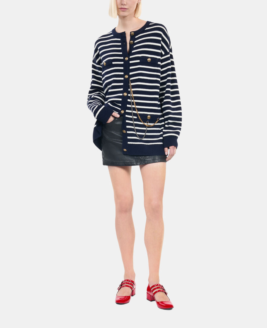 The Kooples WOMEN WHITE / BLUE striped wool cardigan 