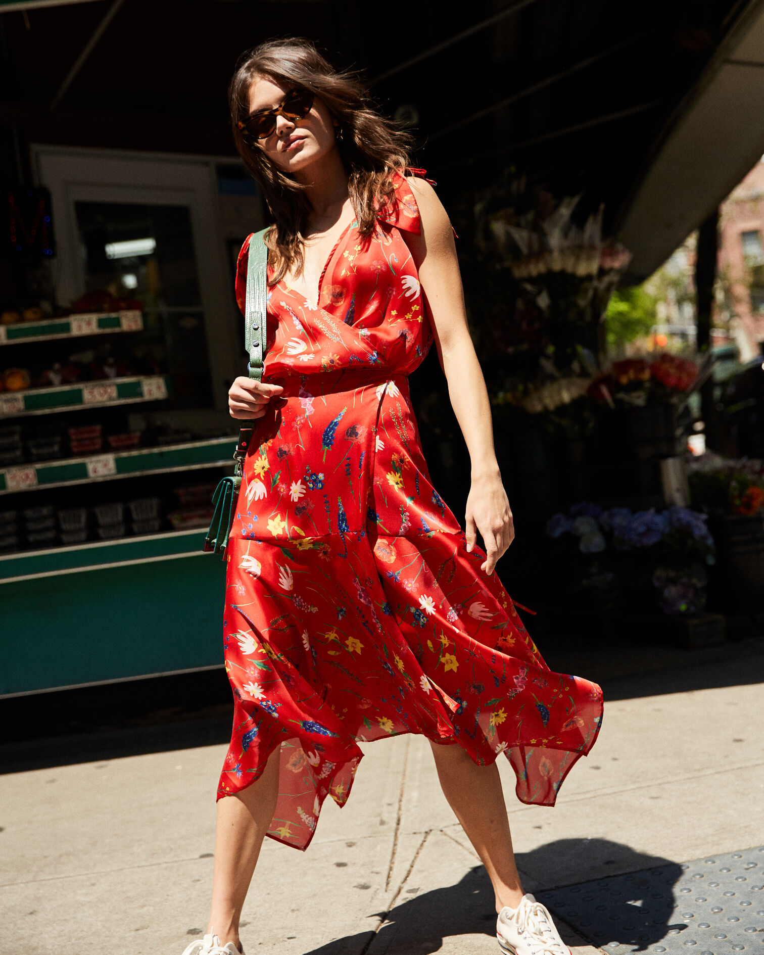 Long red floral motif dress, RED, hi-res image number null