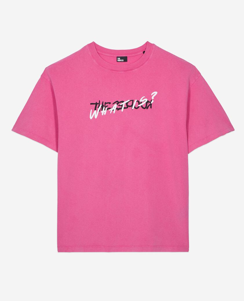 The Kooples HERREN FUSHIA rosa t-shirt mit what is-schriftzug