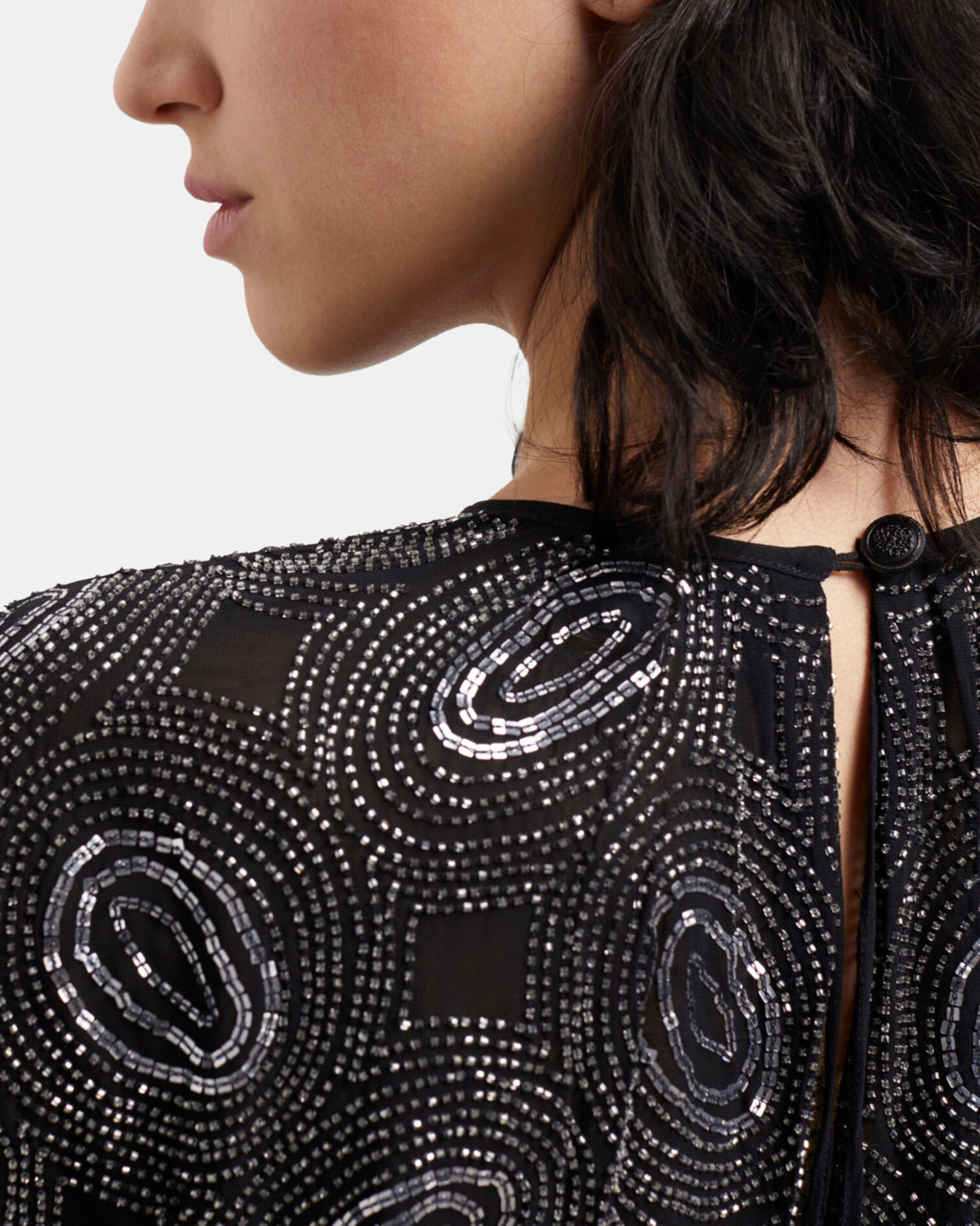 Robe longue noire à perles argentées, BLACK, hi-res image number null