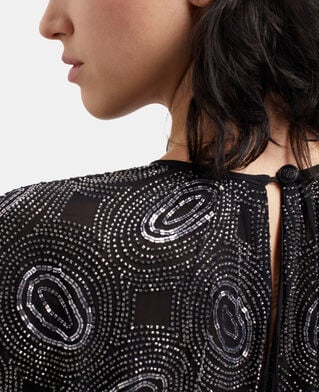 The Kooples F BLACK long black satin dress with rhinestones