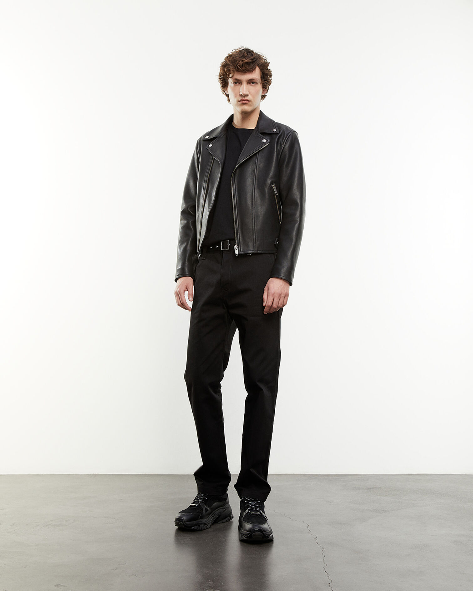 Padded black leather jacket, BLACK, hi-res image number null