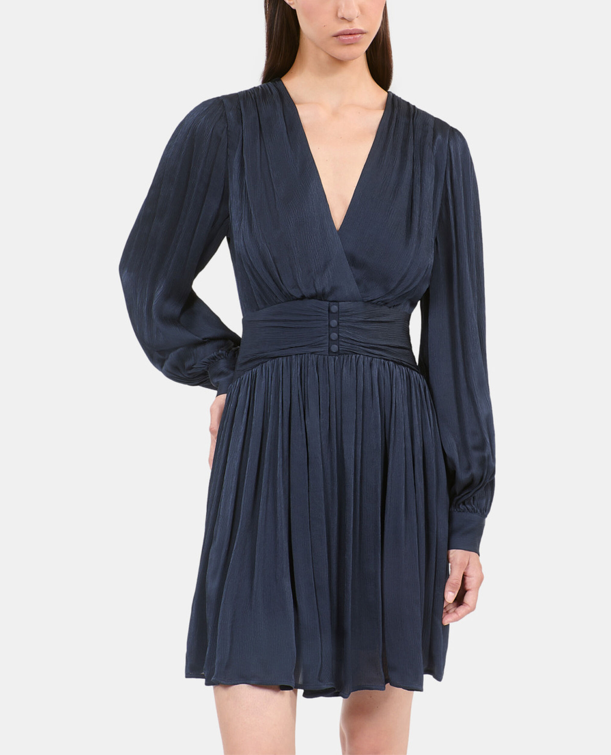 Robe courte tissu crinckle bleu marine, DARK NAVY, hi-res image number null