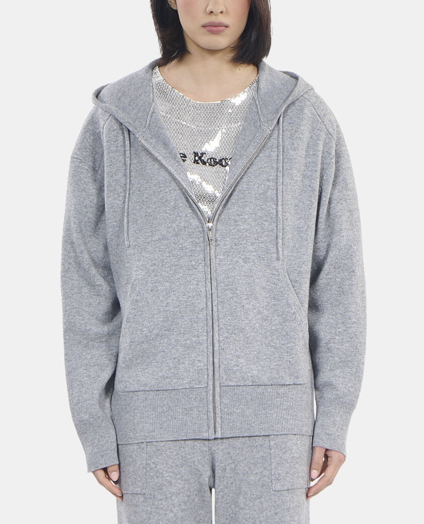 The Kooples FEMME MIDDLE GREY MEL sweatshirt à capuche en laine et cachemire gris