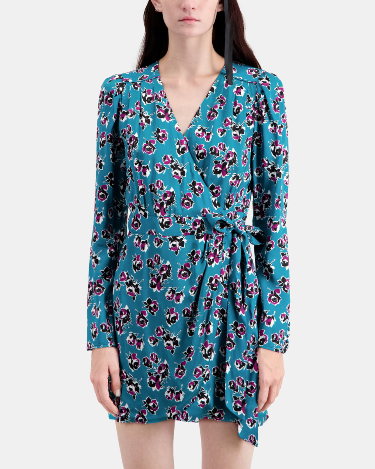 The Kooples FEMME PINK - BLUE robe portefeuille courte imprimée