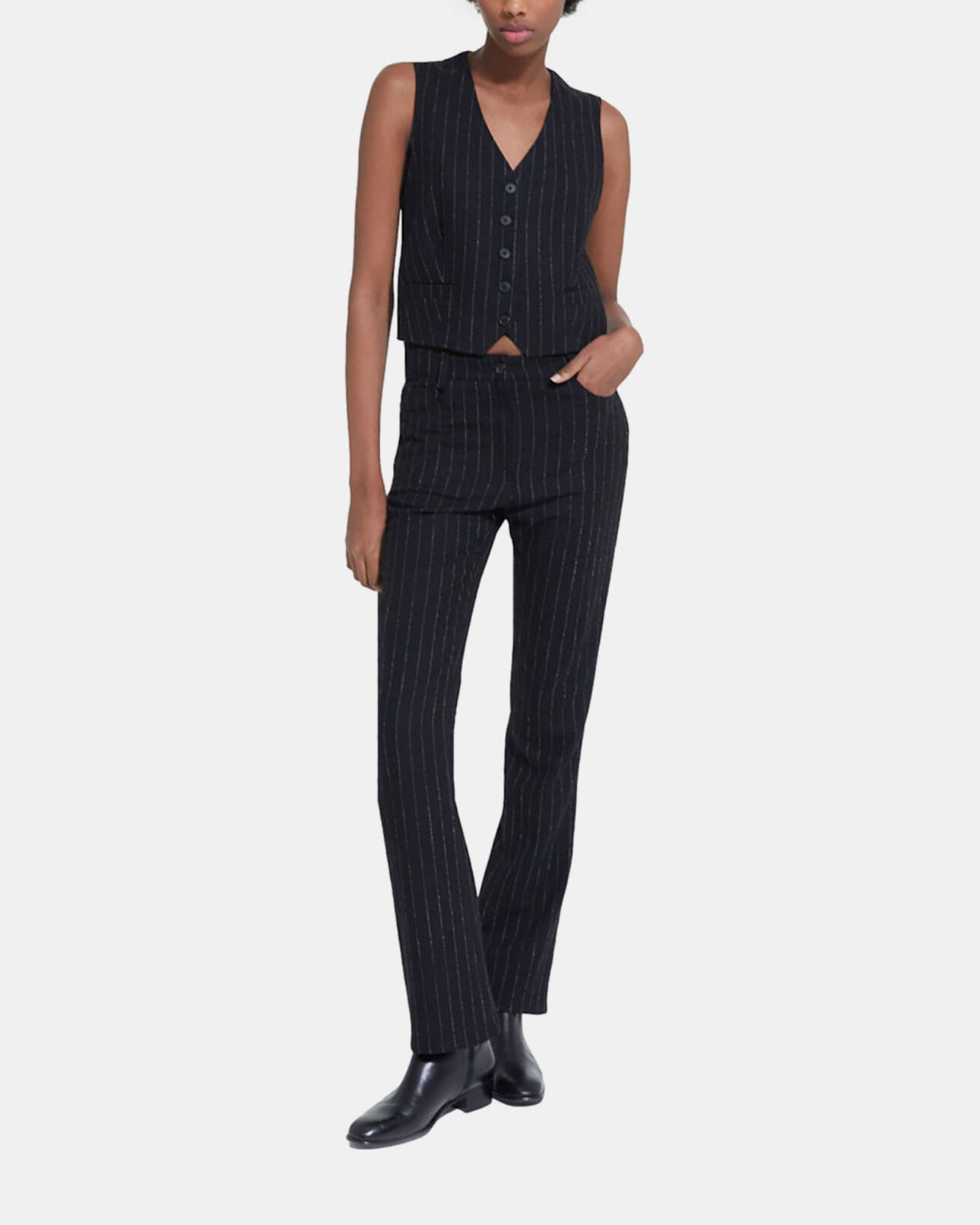 The Kooples FEMME BLACK WHITE pantalon de costume en laine rayé